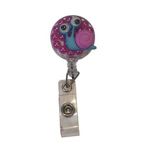 Snail Retractable Badge Reel Pink Pearls ID Holder Nurse Teacher Gift Handmade‎
